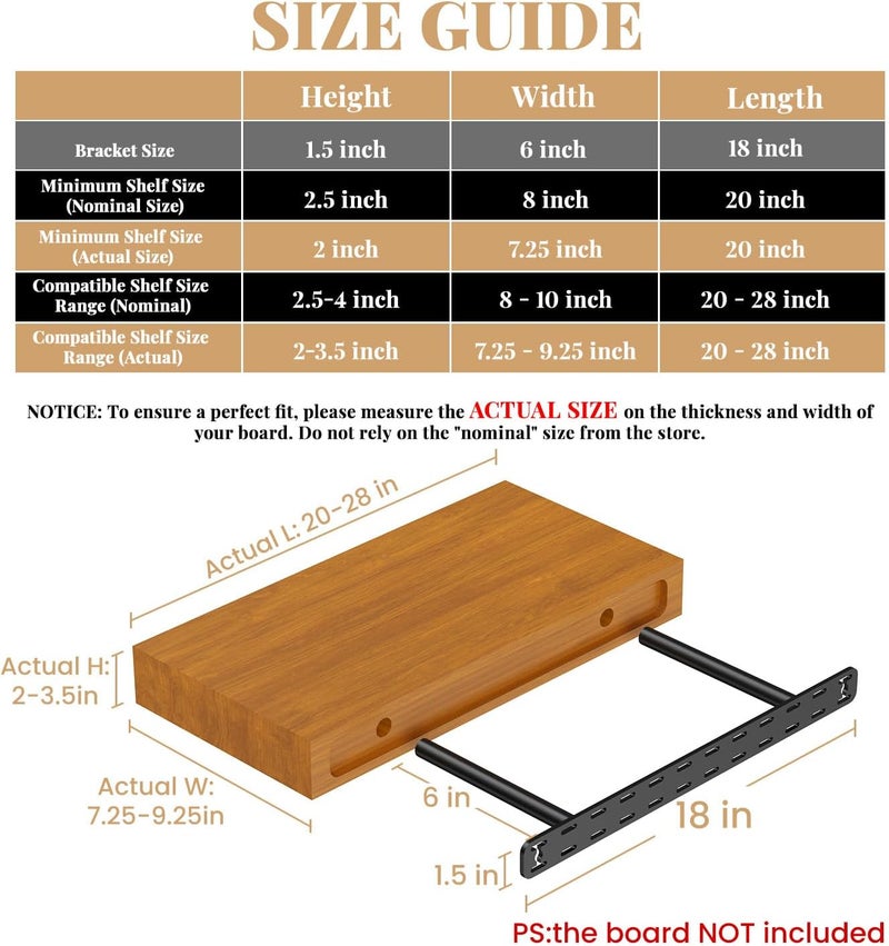 Craftersmark 2pcs Floating Shelf Hardware Heavy Duty Hidden Shelf Brackets Support,Wall Mounting Invisible Floating Shelves Bracket with Jig (18" x 6" x 1.5" with Tools) - Image 2